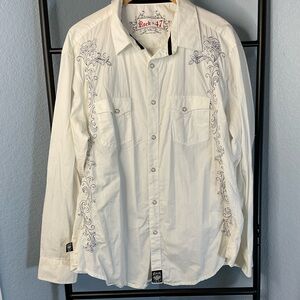 Rock 47 Men's White Embroidered Shirt size  XXL